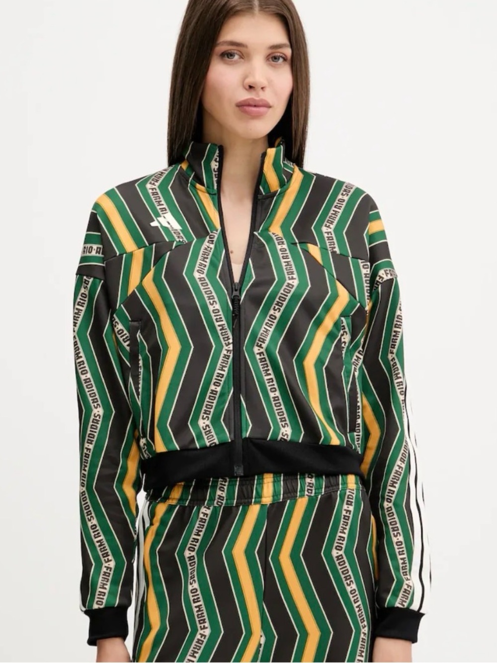 2 pc Adidas X Farm Tiro Green & Yellow Striped Tracksuit Jacket and Pants